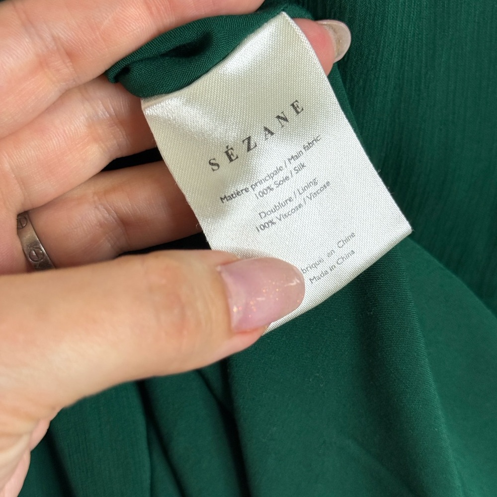 Sezane 100% silk green dress size 38/M - Picture 9 of 10
